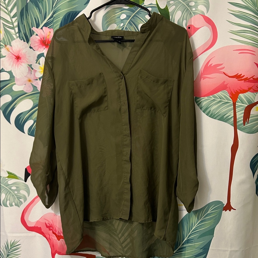 Rue21 Olive Button-Down Shirt for Women